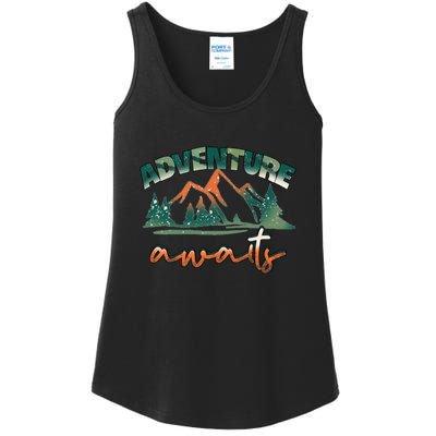 Adventure Awaits Mountains Outdoor Hiking Camping Gift Ladies Essential Tank