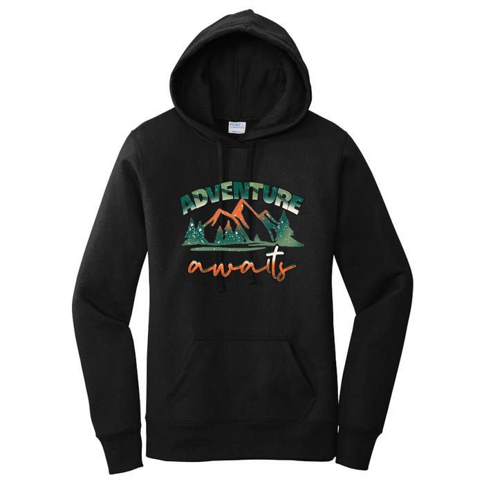 Adventure Awaits Mountains Outdoor Hiking Camping Gift Women's Pullover Hoodie