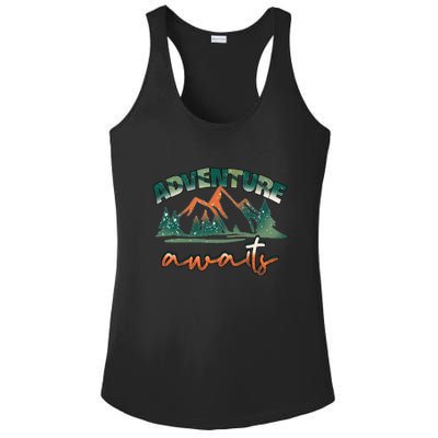 Adventure Awaits Mountains Outdoor Hiking Camping Gift Ladies PosiCharge Competitor Racerback Tank