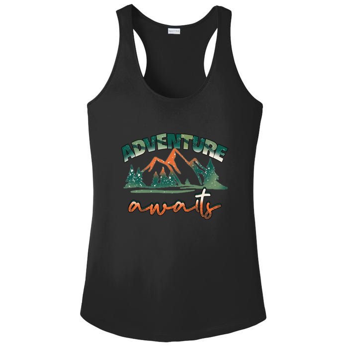 Adventure Awaits Mountains Outdoor Hiking Camping Gift Ladies PosiCharge Competitor Racerback Tank