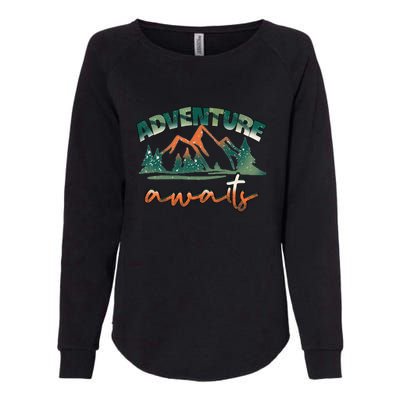 Adventure Awaits Mountains Outdoor Hiking Camping Gift Womens California Wash Sweatshirt