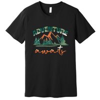 Adventure Awaits Mountains Outdoor Hiking Camping Gift Premium T-Shirt