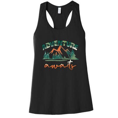 Adventure Awaits Mountains Outdoor Hiking Camping Gift Women's Racerback Tank