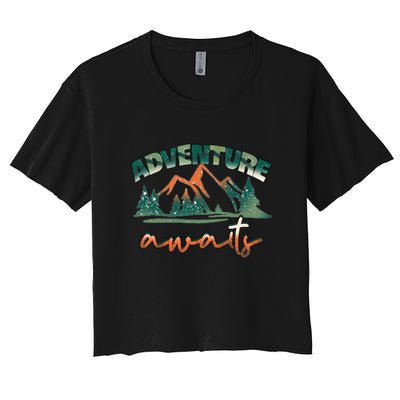 Adventure Awaits Mountains Outdoor Hiking Camping Gift Women's Crop Top Tee