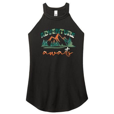 Adventure Awaits Mountains Outdoor Hiking Camping Gift Women's Perfect Tri Rocker Tank