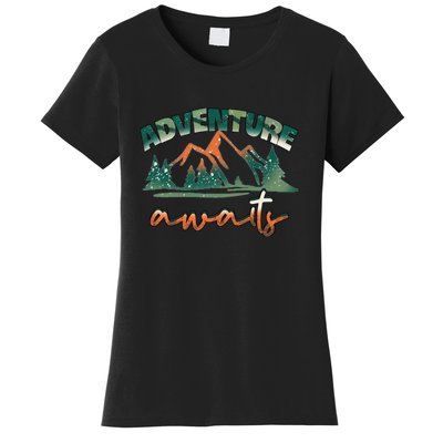 Adventure Awaits Mountains Outdoor Hiking Camping Gift Women's T-Shirt