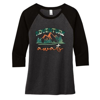 Adventure Awaits Mountains Outdoor Hiking Camping Gift Women's Tri-Blend 3/4-Sleeve Raglan Shirt