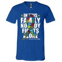 Autism Awareness Month Family Support Mom Son Daughter Gift V-Neck T-Shirt