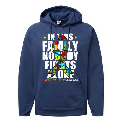 Autism Awareness Month Family Support Mom Son Daughter Gift Performance Fleece Hoodie