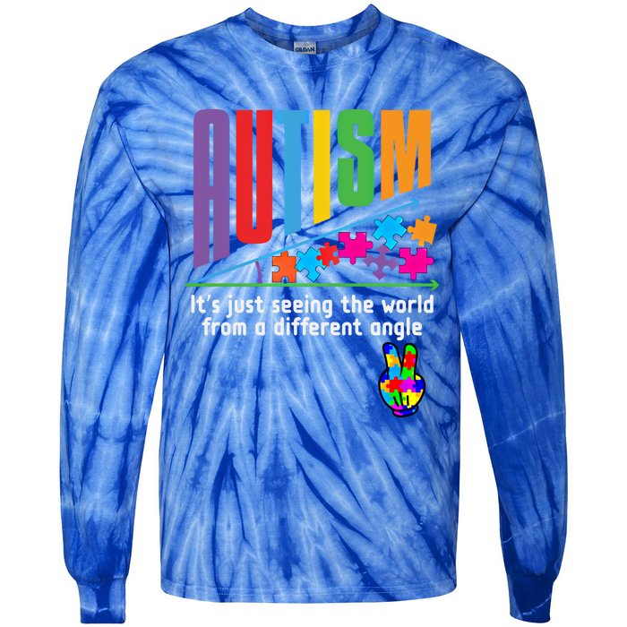 Autism Awareness Month ItS Just Seeing The World Different Funny Gift Tie-Dye Long Sleeve Shirt