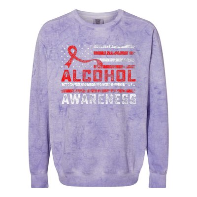 Alcohol Awareness Month American Flag Red Ribbon Colorblast Crewneck Sweatshirt