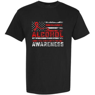 Alcohol Awareness Month American Flag Red Ribbon Garment-Dyed Heavyweight T-Shirt