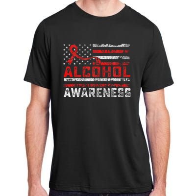 Alcohol Awareness Month American Flag Red Ribbon Adult ChromaSoft Performance T-Shirt