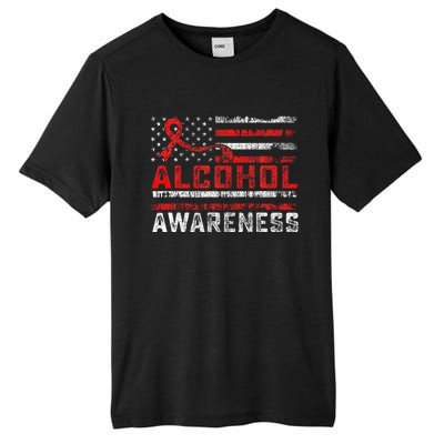 Alcohol Awareness Month American Flag Red Ribbon Tall Fusion ChromaSoft Performance T-Shirt