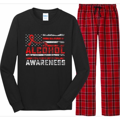 Alcohol Awareness Month American Flag Red Ribbon Long Sleeve Pajama Set