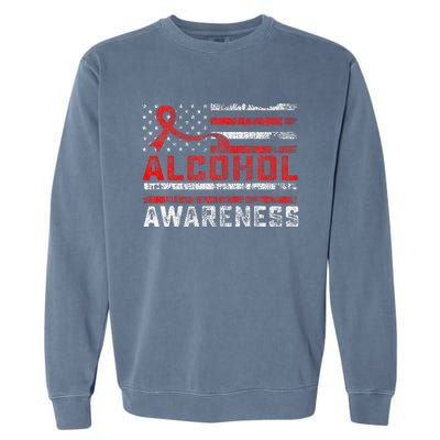 Alcohol Awareness Month American Flag Red Ribbon Garment-Dyed Sweatshirt