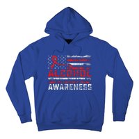 Alcohol Awareness Month American Flag Red Ribbon Hoodie