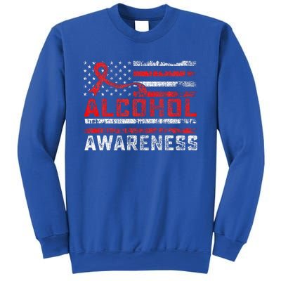 Alcohol Awareness Month American Flag Red Ribbon Sweatshirt