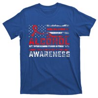 Alcohol Awareness Month American Flag Red Ribbon T-Shirt