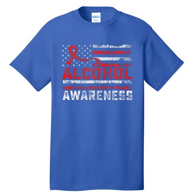 Alcohol Awareness Month American Flag Red Ribbon Tall T-Shirt