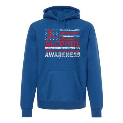 Alcohol Awareness Month American Flag Red Ribbon Premium Hoodie