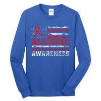 Alcohol Awareness Month American Flag Red Ribbon Tall Long Sleeve T-Shirt