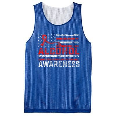 Alcohol Awareness Month American Flag Red Ribbon Mesh Reversible Basketball Jersey Tank