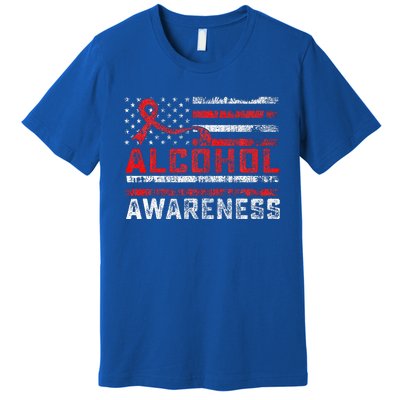 Alcohol Awareness Month American Flag Red Ribbon Premium T-Shirt