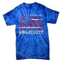 Alcohol Awareness Month American Flag Red Ribbon Tie-Dye T-Shirt