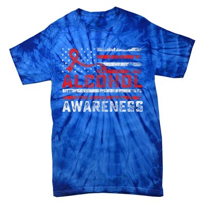 Alcohol Awareness Month American Flag Red Ribbon Tie-Dye T-Shirt