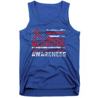 Alcohol Awareness Month American Flag Red Ribbon Tank Top