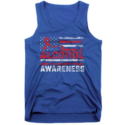 Alcohol Awareness Month American Flag Red Ribbon Tank Top