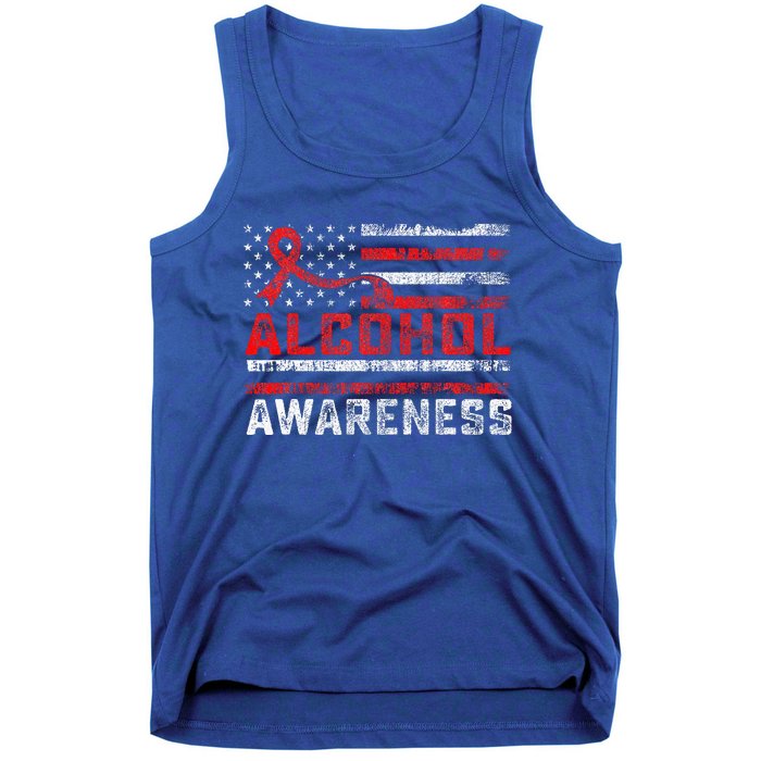 Alcohol Awareness Month American Flag Red Ribbon Tank Top