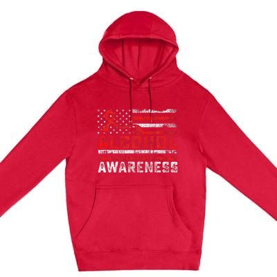 Alcohol Awareness Month American Flag Red Ribbon Premium Pullover Hoodie