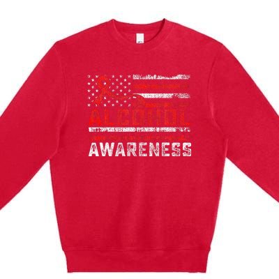 Alcohol Awareness Month American Flag Red Ribbon Premium Crewneck Sweatshirt