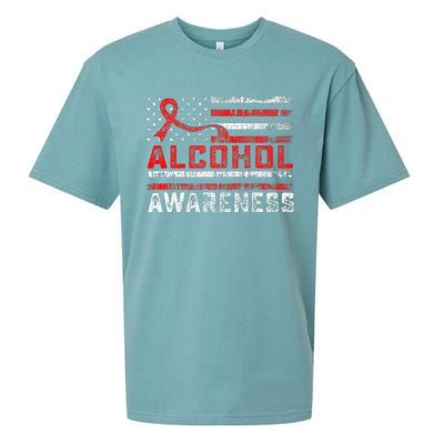 Alcohol Awareness Month American Flag Red Ribbon Sueded Cloud Jersey T-Shirt