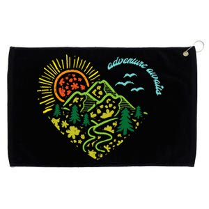 Adventure Awaits Mountains Sun Camping Hiking Grommeted Golf Towel