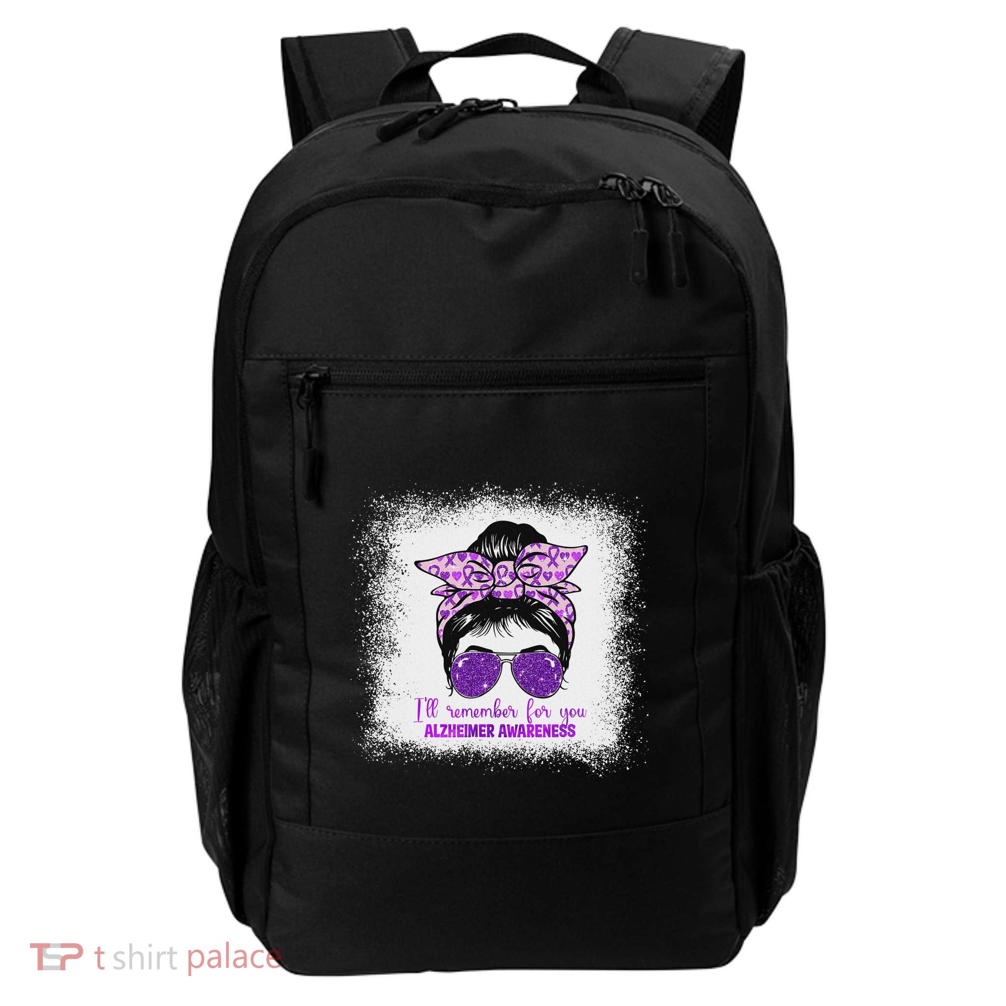 AlzheimerS Awareness Messy Bun Purple Dementia Alzheimers Daily Commute Backpack