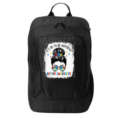 autism awareness messy bun bleached its ok to be different City Backpack