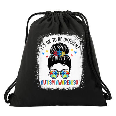 autism awareness messy bun bleached its ok to be different Drawstring Bag