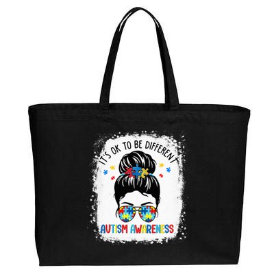 autism awareness messy bun bleached its ok to be different Cotton Canvas Jumbo Tote