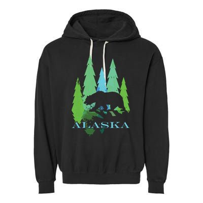 Alaska Alaskan Northern Light Trees With Bear Garment-Dyed Fleece Hoodie