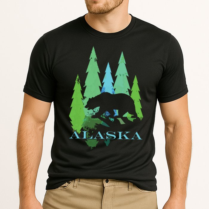 Alaska Alaskan Northern Light Trees With Bear Cooling Performance Crew T-Shirt