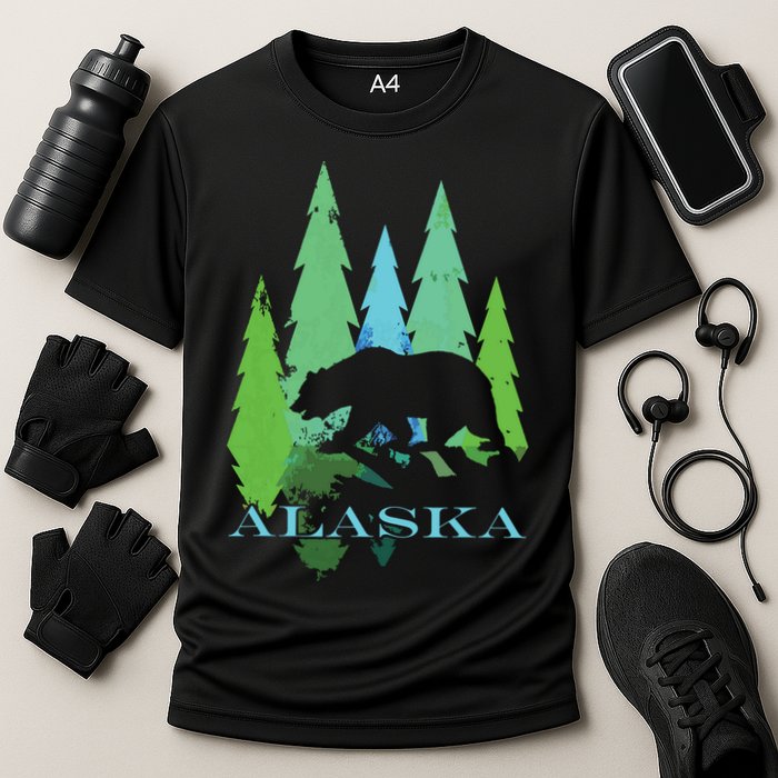 Alaska Alaskan Northern Light Trees With Bear Cooling Performance Crew T-Shirt
