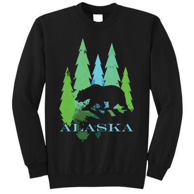 Alaska Alaskan Northern Light Trees With Bear Sweatshirt