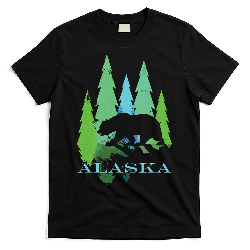Alaska Alaskan Northern Light Trees With Bear T-Shirt