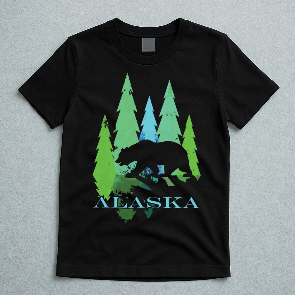 Alaska Alaskan Northern Light Trees With Bear T-Shirt