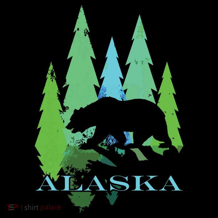 Alaska Alaskan Northern Light Trees With Bear Button