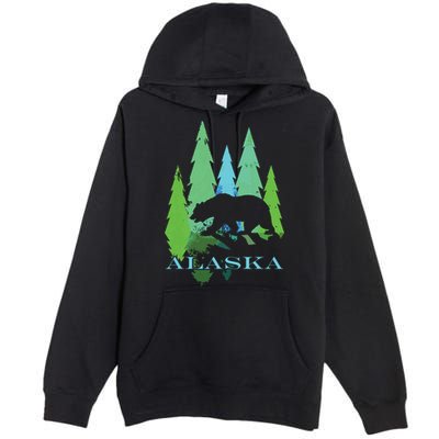 Alaska Alaskan Northern Light Trees With Bear Premium Pullover Hoodie