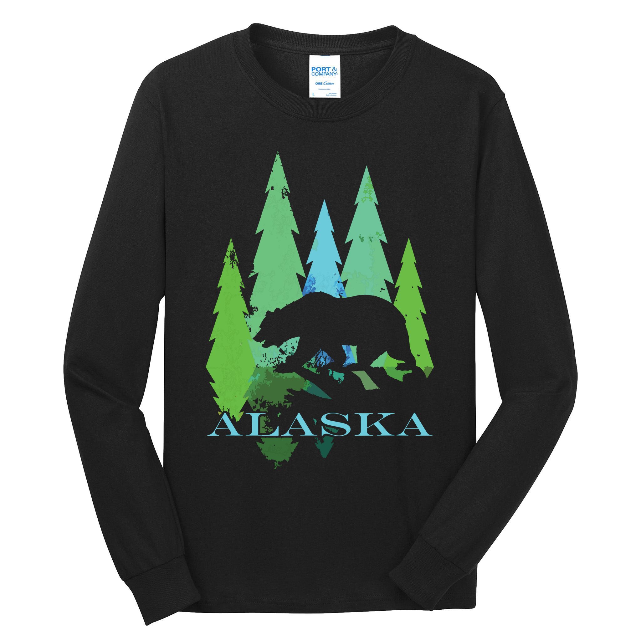 Alaska Alaskan Northern Light Trees With Bear Tall Long Sleeve T-Shirt